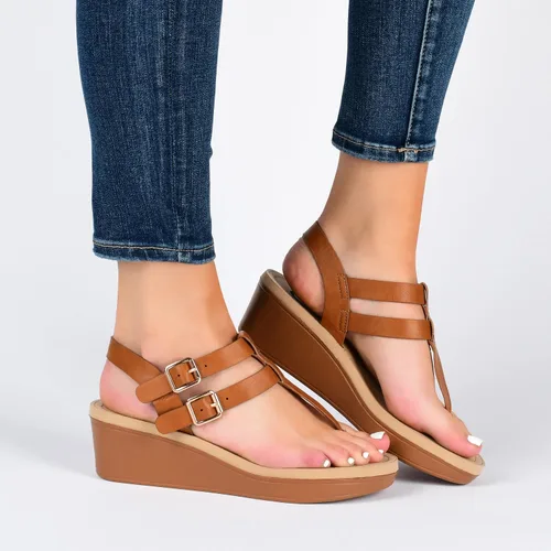 Vista 6 de Journee - Sandalias de tacón de cuña para mujer con plataforma y hebilla, correa al tobillo