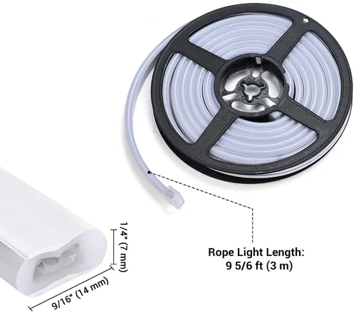 Vista 9 de DELight Tira de luces LED de neón blanca cálida de 10 pies AC 110 V IP65, impermeable, cortable, regulable, flexible, tira de luces LED DIY