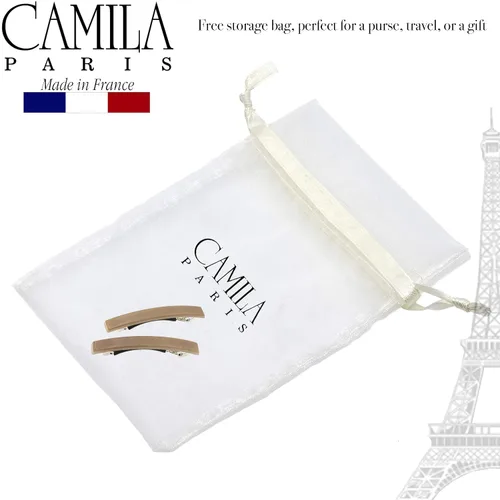 Vista 5 de Camila Paris CP3074 - Pinzas de pelo francés para niñas, juego de 2 pinzas de metal de goma beige, agarre fuerte, antideslizantes, accesorios