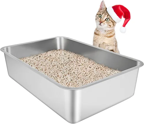 Vista 15 de IKITCHEN Caja de arena de acero inoxidable para gatos, bandeja de arena de metal grande para gatos, caja de arena para gatos nunca absorbe olores