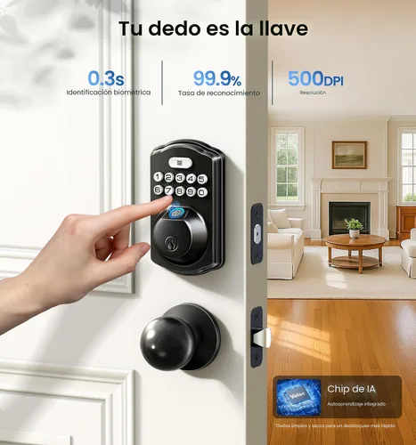 Vista 2 de Cerradura de puerta con huella dactilar Veise con 2 perillas - Cerradura de puerta sin llave con mango, teclado electrónico con cerrojo