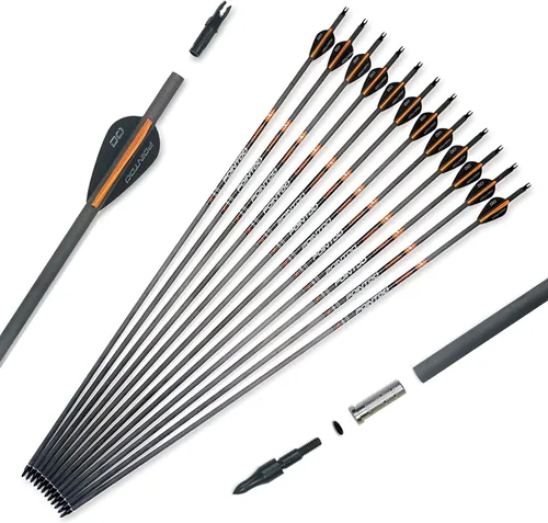 Vista 8 de Flechas de caza 100% carbono con puntas extraíbles para arco compuesto y recurvo (paquete de 12)