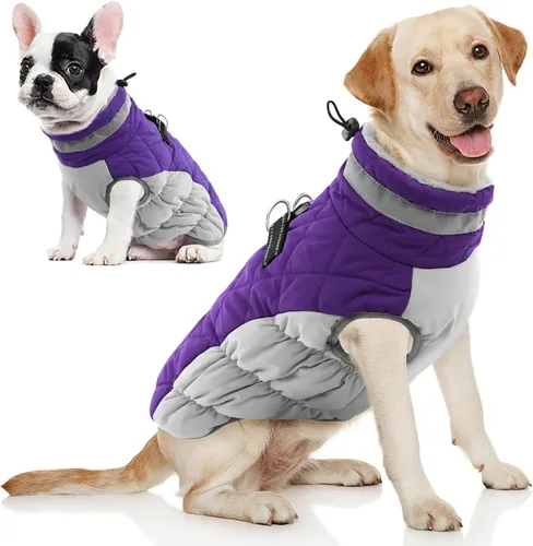 Vista 42 de AOFITEE Abrigo para perro, chaquetas cálidas para perros pequeños, abrigo de invierno para perros con arnés integrado, chaqueta de invierno