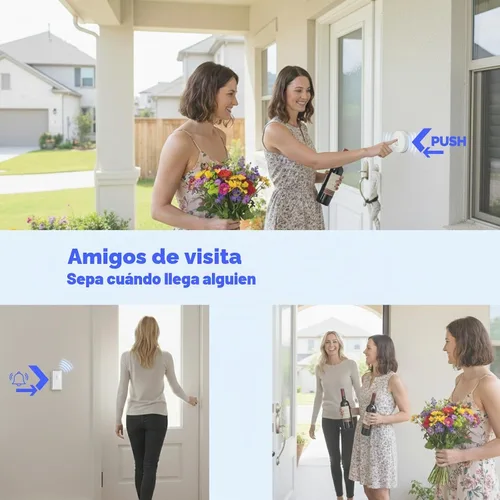 Vista 6 de Kit de timbre inalámbrico, 1 botón redondo autoalimentado y 1 receptor de timbre enchufable, no requiere batería, sin Wi-Fi, 38 campanas, 4 niveles