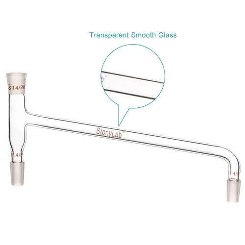Vista 3 de stonylab Adaptador de destilación doblado de 75 grados de vidrio de borosilicato, con dos juntas interiores 14/20 y una junta externa