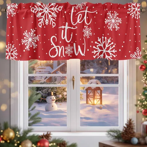 Vista 80 de Cenefa de cortina con lazo rojo de Navidad para ventanas, sala de estar, cocina, baño, granja, bolas de Navidad de acuarela con diseño de bayas