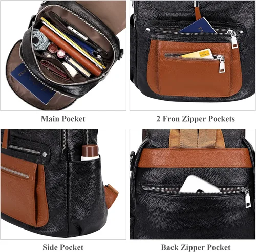 Vista 7 de ALTOSY Mochila de cuero para mujer, bolso casual de moda con múltiples bolsillos y solapa