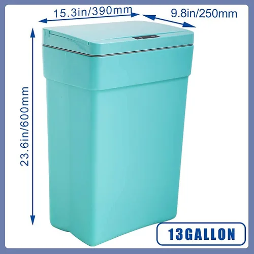 Vista 7 de HHS Paquete de 2 cubos de basura para cocina, de 13 galones con tapa, contenedor automático de plástico sin contacto con tapa con bisagras, cubo