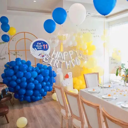Vista 3 de Globos azules y amarillos, globos de confeti azul y amarillo para decoración de fiestas, 12 pulgadas, paquete de 50