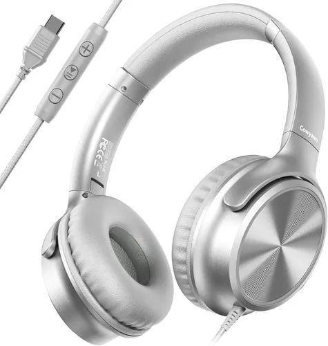 Vista 9 de Cowyawn Auriculares USB C con cable, auriculares USB C con cable con micrófono, control de volumen, sonido estéreo HD, auriculares USB tipo C Negro