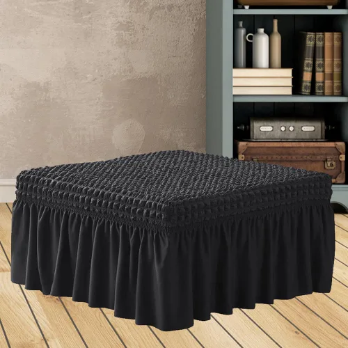 Vista 2 de NIDITW Funda otomana elástica de sirsaca negra con falda, rectangular, para almacenamiento, funda otomana con textura de burbujas 3D, fundas