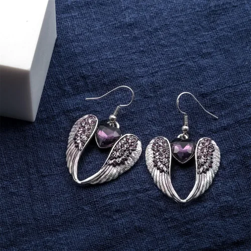 Vista 3 de Pendientes colgantes para mujer diseño de alas de ángel de la guarda