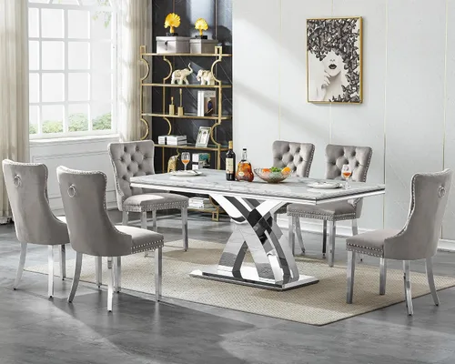 Vista 60 de Juego de mesa de comedor de 5 piezas para 4, mesa de cocina de mármol negro de 68 pulgadas con 4 sillas beige, mesa de comedor rectangular moderna