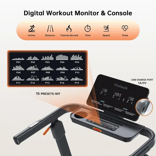 Vista 8 de Vitalwalk Foldable Treadmill with Auto Incline, Commercial Wide Running Belt, 10MPH, 3.5HP Brushless, Walking Pad Treadmill for Home, Auto Folding
