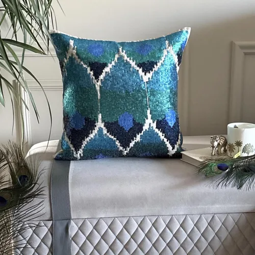 Vista 81 de The HomeCentric Funda de almohada con cremallera, funda de cojín azul de 12 x 12 pulgadas, funda de cojín de algodón bordado para sofá, diseño