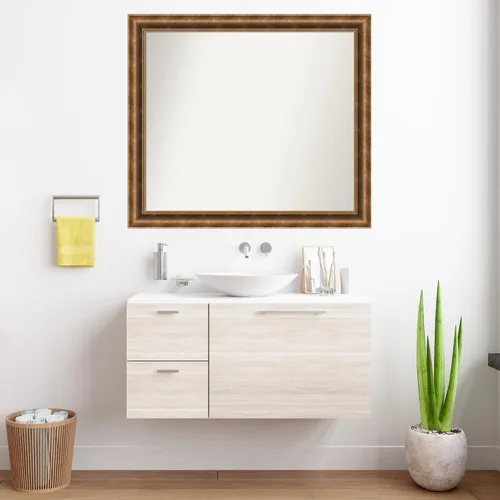 Vista 1077 de Amanti Art Espejo de pared personalizado no biselado (25 x 25 pulgadas), marco de bronce acentuado, varios tamaños personalizados, espejo de baño
