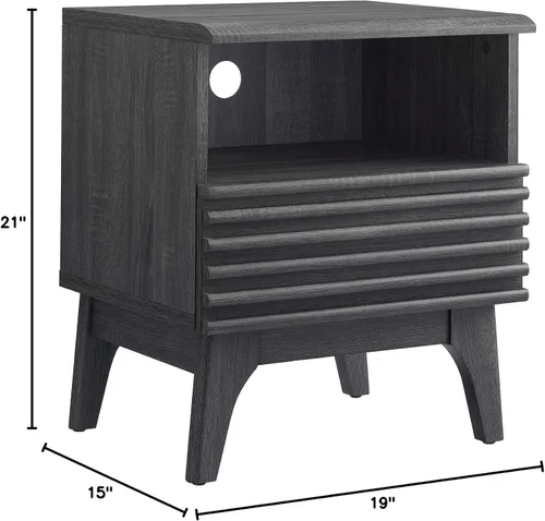 Vista 3 de Modway Render Mid-Century - Mesita de noche moderna con un cajón, color carbón Carbón vegetal