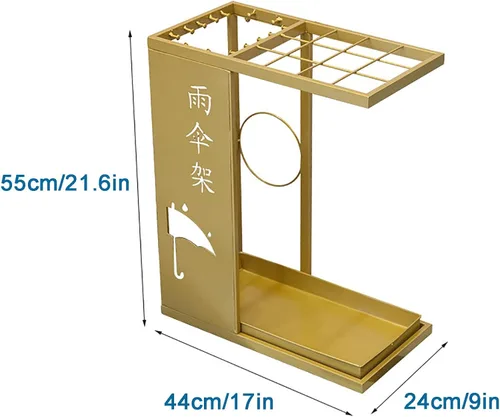 Vista 2 de Square Umbrella Holder with Removable Drip Tray Stand for Umbrellas Entryway Decorative Metal Freestanding Rack Organizer Cane Walking Stick Holder