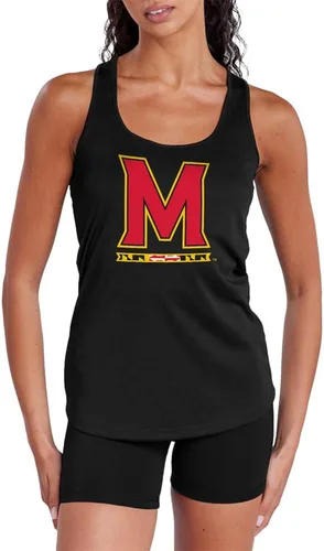 Vista 303 de Camiseta deportiva sin mangas oficial de NCAA Collegiate para mujer, con espalda cruzada, colección con logotipo primario