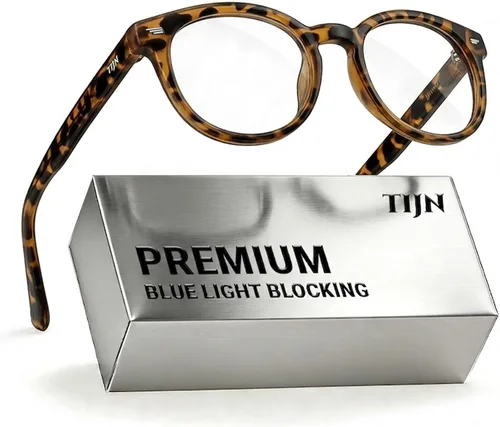 Vista 7 de TIJN Gafas de bloqueo de luz azul para hombres y mujeres, gafas de montura redonda gruesa vintage
