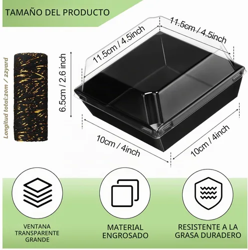 Vista 2 de Jetec Paquete de 50 Cajas de Charcutería con Tapas Transparentes y Cuerda de 4 Pulgadas Cajas Desechables Cuadradas para Postres con Tapas para Negro