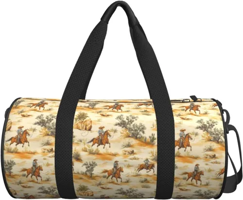 Vista 7 de Large Duffle Bag for Travel - Western Cowboy Retro Print Gym Bag for Women Men, Travel Foldable Bags for Women Men with Zippered Multiple Pockets