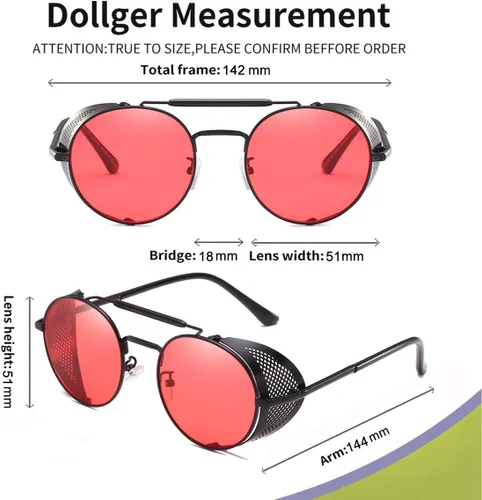 Vista 4 de Dollger Gafas de sol redondas vintage estilo Steampunk con protección UV400 para hombres y mujeres