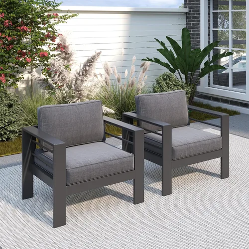 Vista 26 de Solaste Sofá de aluminio para patio con mesa auxiliar, juego de 3 muebles de patio con cojines, sofá de exterior para todo tipo de clima