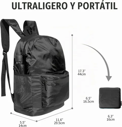 Vista 5 de pack all Mochila plegable ligera de 20L, mochila de senderismo resistente Negro