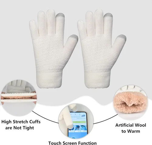 Vista 5 de Conjunto de guantes de invierno para mujer, gorro de forro polar, bufanda para pantalla táctil, guante 3 en 1