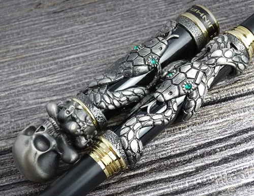 Vista 7 de Jinhao Snake Roller - Bolígrafo de metal, color negro con cabeza de calavera
