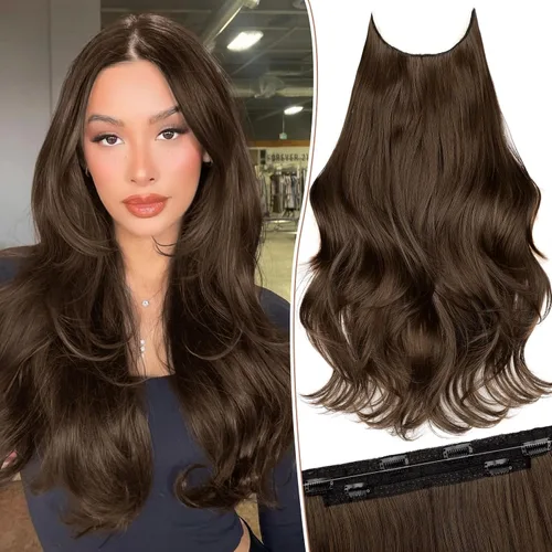 Vista 57 de KooKaStyle Extensiones de Cabello con Alambre Invisible, Largas, Lacias, en Capas, Sintéticas con Alambre Transparente, Tamaño Ajustable, 6 Clips