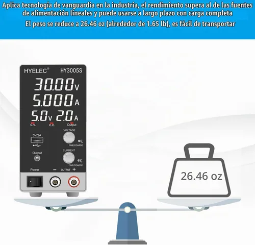 Vista 7 de Fuente de alimentación CC variable 30V 5A, Hyelec Fuente de alimentación regulada de conmutación ajustable con pantalla LED de 4 dígitos, ajustes
