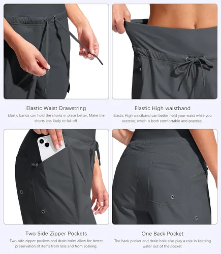 Vista 4 de Viodia Pantalones cortos de natación de cintura alta de 5 pulgadas para mujer con bolsillos con cremallera UPF 50+ pantalones cortos de playa
