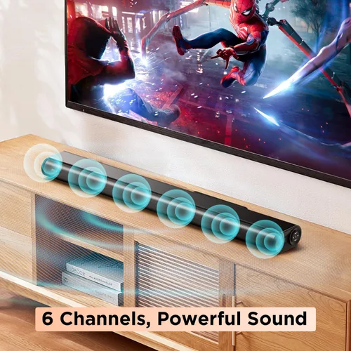 Vista 3 de Hiwill Barra de sonido Dolby de 2.2 canales para Smart TV, 200 W de potencia máxima, 6 controladores - 2 subwoofer/2 tweeter integrado, graves
