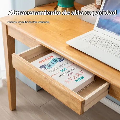 Vista 9 de Escritorio de madera maciza con cajón, escritorio de madera para oficina en casa para el trabajo, escritorio de computadora para estudiantes