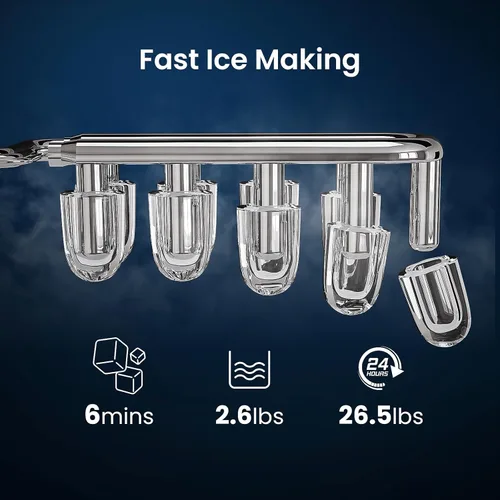 Vista 3 de Antarctic Star Pro-Grade Máquina para hacer hielo para encimera, 8 cubos en 6 minutos, 26 libras/día, autolimpieza, 2 tamaños, ultra silenciosa