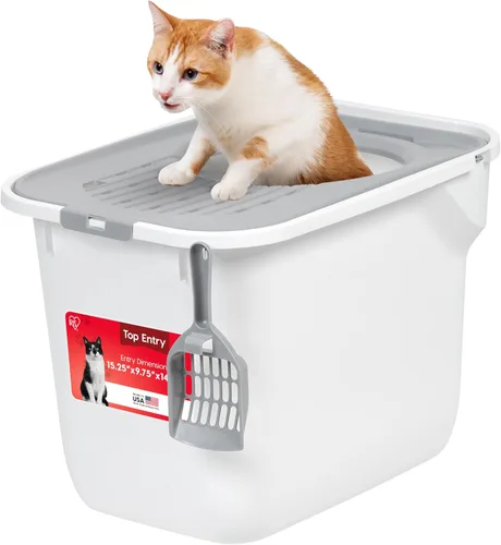 Vista 13 de IRIS USA - Caja de arena para gatos de alta cara, grande, escudo de dispersión, color negro