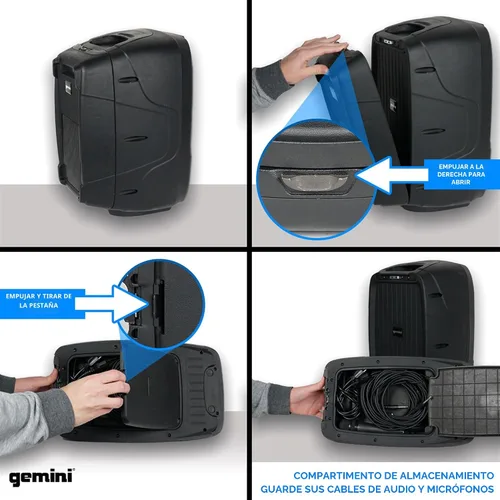 Vista 3 de Gemini ES-210MXBLU con bluetooth, sistema PA portable con mezclador de alimentación desmontable. Dual 10" PA with tripod stands - 6-channel
