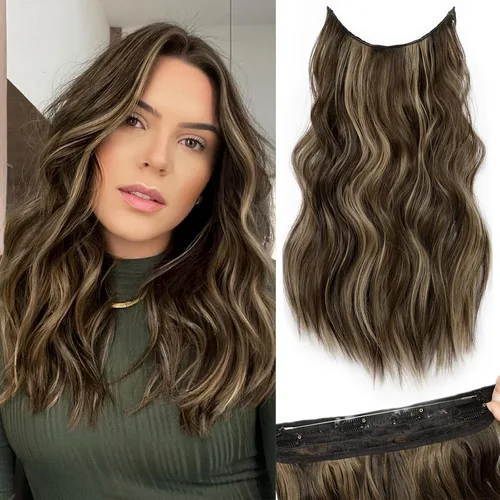Vista 97 de KooKaStyle - Extensiones de cabello con hilo invisible, diadema transparente, ajustables, 4 clips fijadores, cabello largo y ondulado de 12