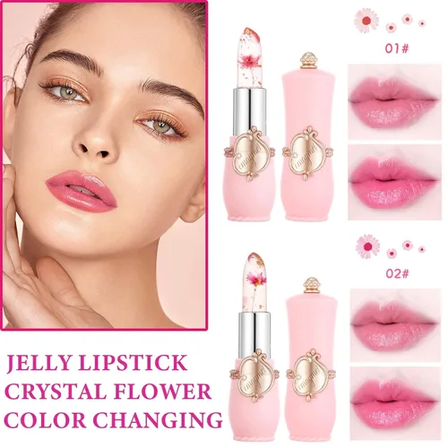 Vista 2 de 2 lápices labiales de gelatina de flores de cristal, lápiz labial transparente con flor en el interior, bálsamo labial teñido que cambia