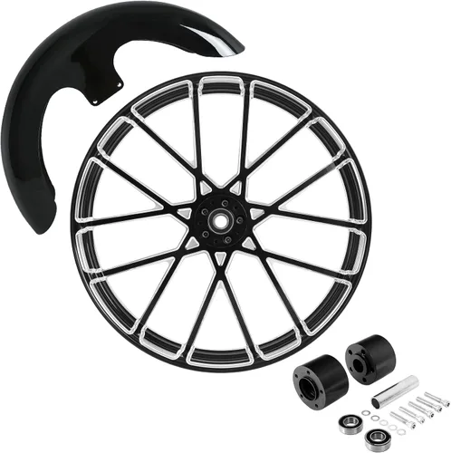 Vista 54 de TCMT Llanta de rueda delantera de 21", buje de rueda de brida de doble disco con guardabarros delantero negro sin pintar, compatible con modelos