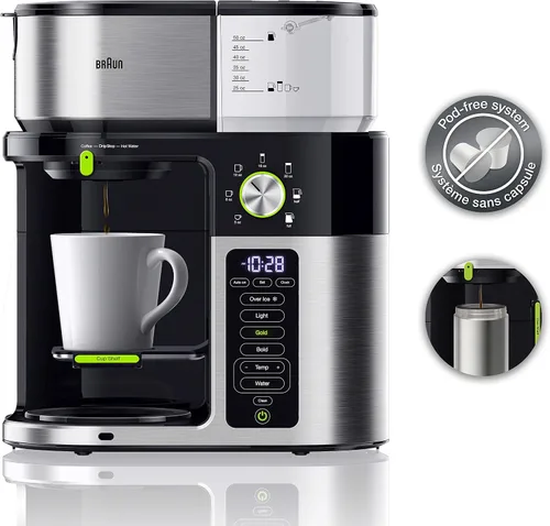 Vista 4 de Braun Cafetera multiservicio de 7 tamaños programables de preparación / 3 fortalezas + café helado y agua caliente para té, jarra de vidrio