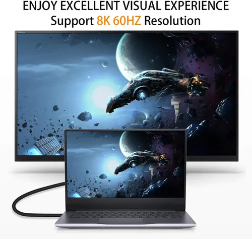 Vista 5 de Poyiccot Cable de extensión HDMI 8K de 2 pies, 48 Gbps 90 grados de ángulo descendente macho a hembra HDMI 2.1 Cable compatible con alta velocidad
