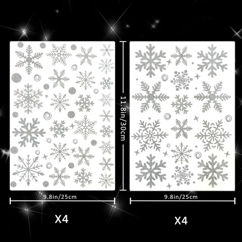 Vista 3 de 222 calcomanías de ventana de copo de nieve con purpurina plateada, adhesivos reutilizables de Navidad, decoraciones de ventana de Navidad