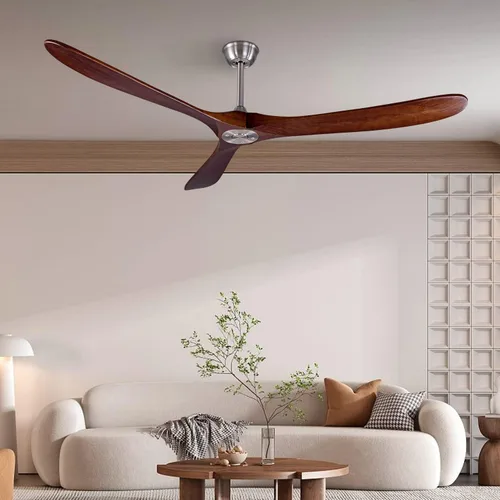 Vista 6 de Ventilador de techo de madera para interior/exterior de 70 pulgadas, con 3 aspas, control remoto, 2 varillas, motor DC reversible de 35W, ahorro