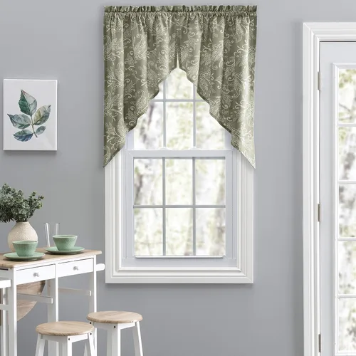 Vista 13 de Ellis Curtain Lexington Leaf Tailored Swags, Azul 56"x36