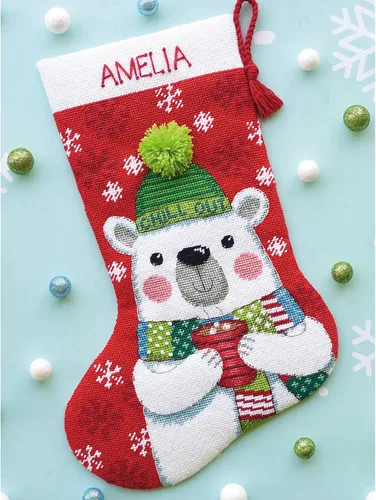Vista 6 de Dimensions 71-09162 Chill Out Kit de Calcetín de Navidad de Needlepoint Personalizable, 16" de Largo, Multicolor, 7 piezas