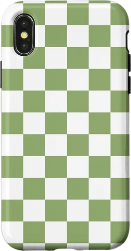 Vista 5 de Funda clásica a cuadros para iPhone 13 Pro Max, color verde salvia y blanco