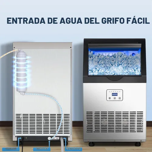Vista 5 de Máquina comercial de hielo de 90 libras/24 horas, máquina de hielo de acero inoxidable bajo encimera o independiente con almacenamiento de 25